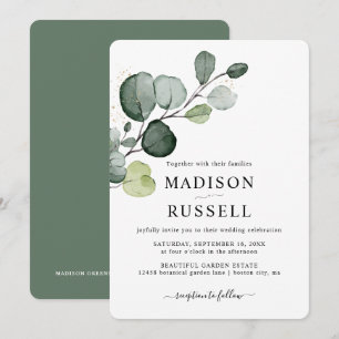 Eukalyptus-Gold-Spritzer-Grün für Hochzeiten Einladung