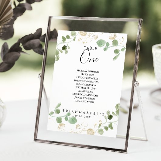 Eukalyptus-Gold-Tischnummer 1 Sitzkarte Einladung