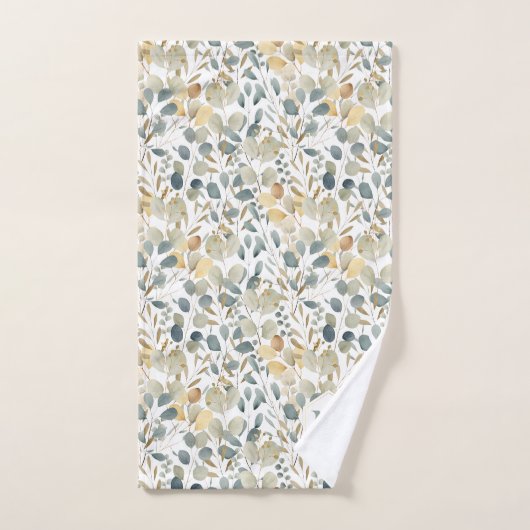 Eukalyptus Gold Wasserfarben-Muster Monogramm Badhandtuch Set (Handtuch)