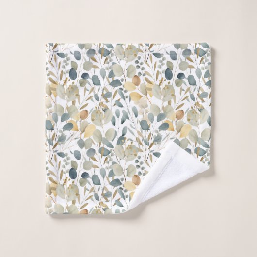 Eukalyptus Gold Wasserfarben-Muster Monogramm Badhandtuch Set (Waschlappen)