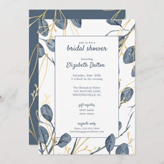 Eukalyptus & Gold Watercolor Garden Brautparty Einladung (Vorne/Hinten)