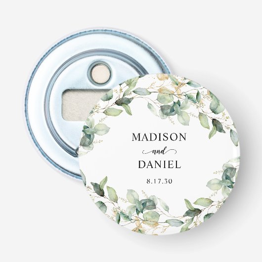 Eukalyptus Gold Watercolor Wedding Flaschenöffner (Vorderseite)