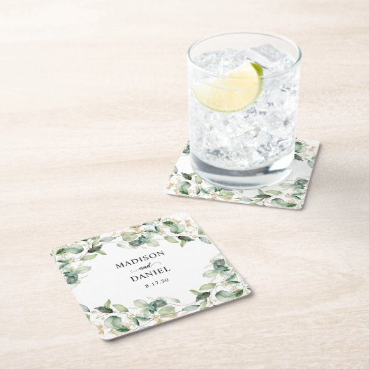 Eukalyptus Gold Watercolor Wedding Rechteckiger Pappuntersetzer (Vor Ort)
