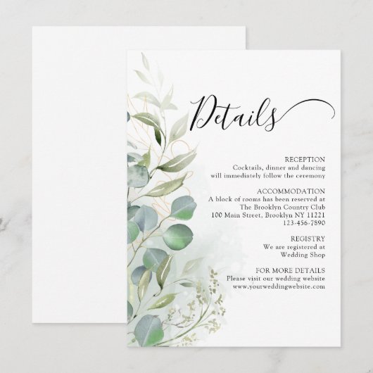 Eukalyptus Gold Wedding Begleitkarte (Vorne/Hinten)