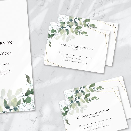 Eukalyptus Gold Wedding RSVP Card Mitteilungskarte