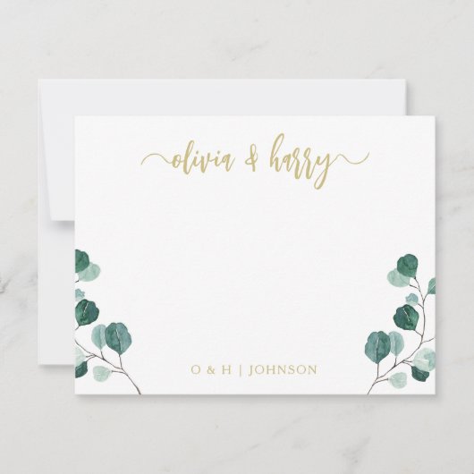 Eukalyptus Gold White Wedding Note Card Mitteilungskarte (Vorderseite)