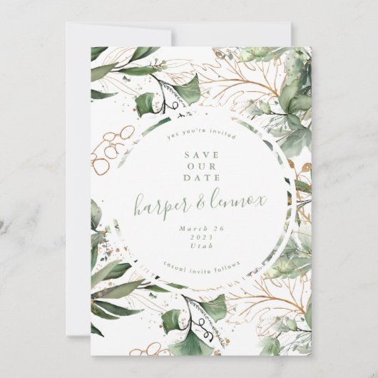 Eukalyptus Golden Boho Modern Fall Pampas Circle Save The Date (Vorderseite)
