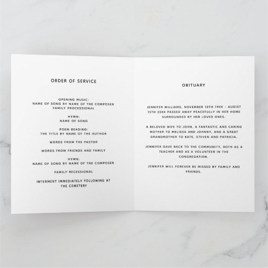 Eukalyptus golden Foto elegantes Beerdigungsprogra Dankeskarte (Innenseite)