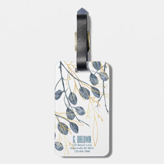 Eukalyptus Golden Garden Floral Monogram Tag Gepäckanhänger (Rückseite vertikal)