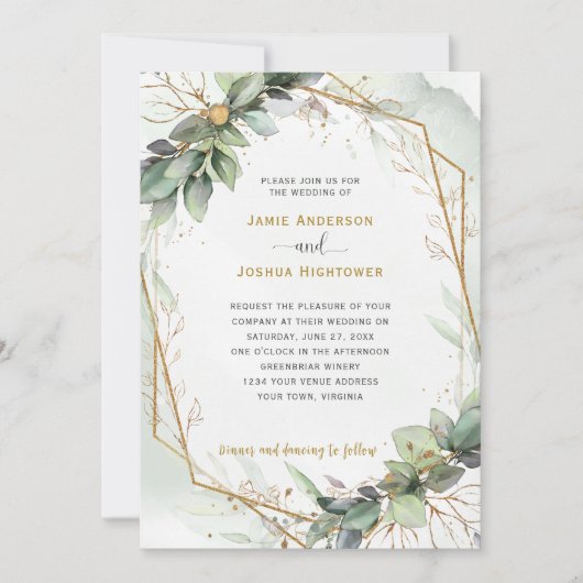 Eukalyptus Golden Greenerity Wedding Einladung (Vorderseite)