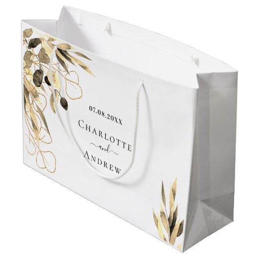 Eukalyptus golden names Hochzeit im Herbst Große Geschenktüte (Rückseite Schrägansicht)