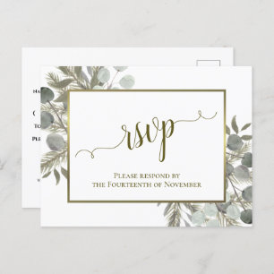 Eukalyptus & Golden Pine Wedding RSVP Postkarte