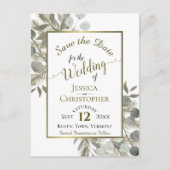 Eukalyptus & Golden Pine Wedding Save the Date Ankündigungspostkarte (Vorderseite)