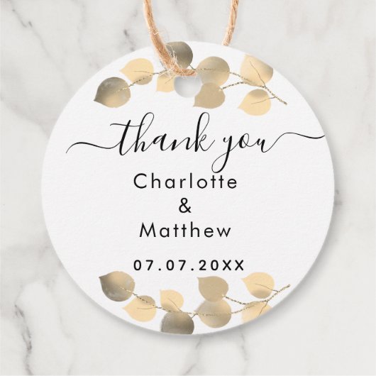 Eukalyptus golden Vielen Dank für Ihre Hochzeit Geschenkanhänger (Rückseite)