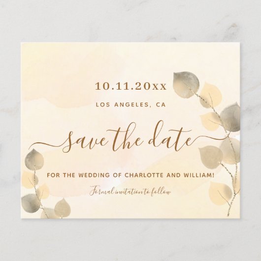 Eukalyptus golden wedding budget Save the Date (Vorderseite)