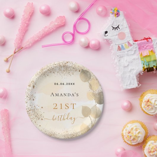 Eukalyptus-goldener Glitzer Monogramm Pappteller (Party)