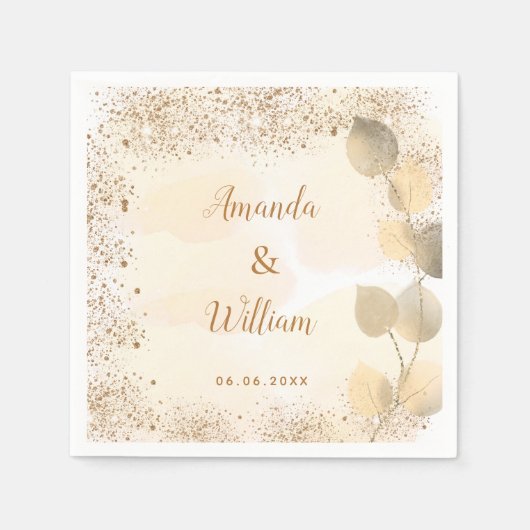 Eukalyptus-goldenes Glitzer-Monogramm Serviette (Vorderseite)