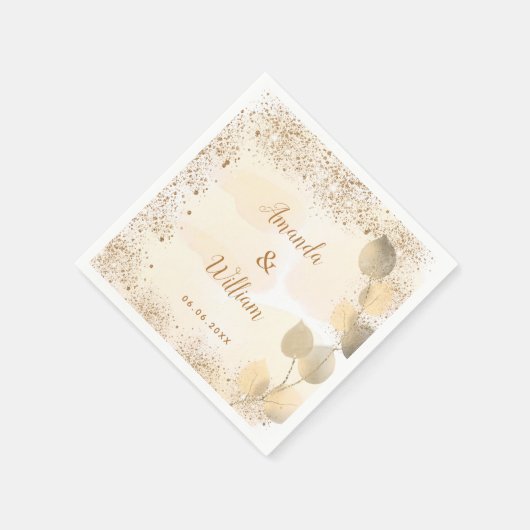 Eukalyptus-goldenes Glitzer-Monogramm Serviette (Ecke)