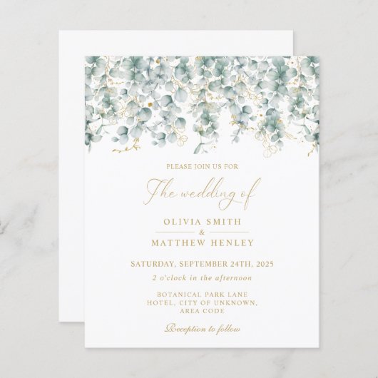 Eukalyptus goldenes Grün - Einladung (Vorne/Hinten)