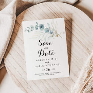 Eukalyptus-Goldflorenkalligraphie Save The Date