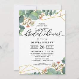 Eukalyptus-Goldgeometrische Form-Hochzeit Einladung