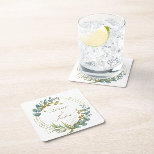 Eukalyptus Goldgrün Monogram Rechteckiger Pappuntersetzer (Vor Ort)