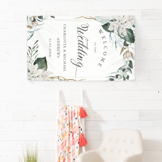 Eukalyptus-Goldhochzeit für weiße Blume Banner (Insitu)