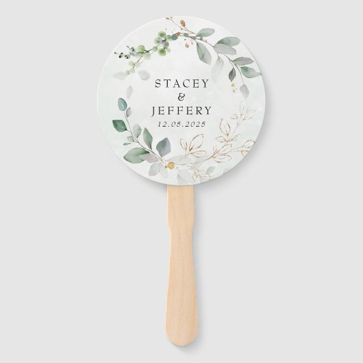 Eukalyptus-Goldkalligrafie-Hochzeit Fächer (Vorderseite)