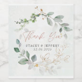 Eukalyptus-Goldkalligrafie-Hochzeit Weinetikett (Einzelnes Label)