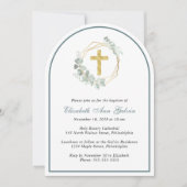 Eukalyptus-Goldkreuz-Foto-Taufe Einladung (Vorderseite)