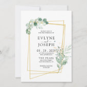 Eukalyptus-Goldrahmen-Hochzeit in Rustikal Einladung (Vorderseite)