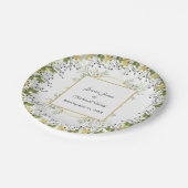 Eukalyptus-Goldrahmen-Hochzeit Pappteller (Schrägansicht)