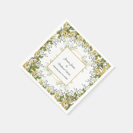 Eukalyptus-Goldrahmen-Hochzeit Serviette (Ecke)