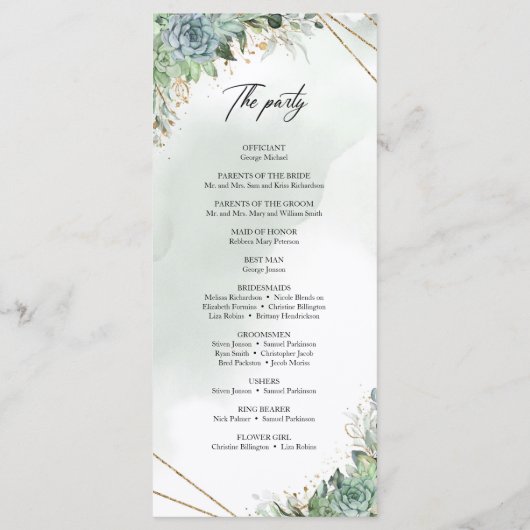 Eukalyptus-Goldrahmen-Hochzeitsprogramm Programm (Rückseite)