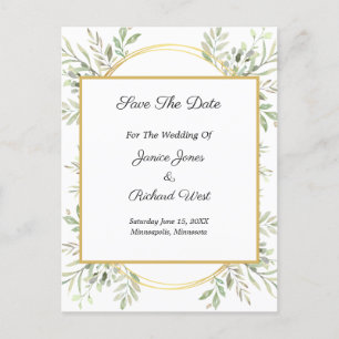 Eukalyptus-Goldrahmen Save the Date Postkarte