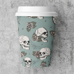 Eukalyptus Gothic Skulls und Rose Halloween Pappbecher