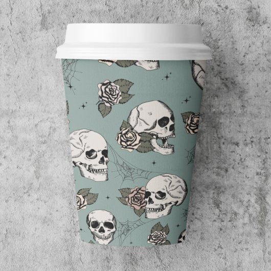 Eukalyptus Gothic Skulls und Rose Halloween Pappbecher
