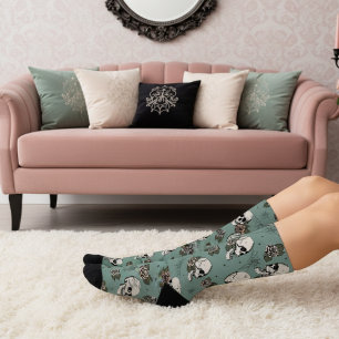 Eukalyptus-Gotik-Totenköpfe und Rosen-Blumenmuster Socken