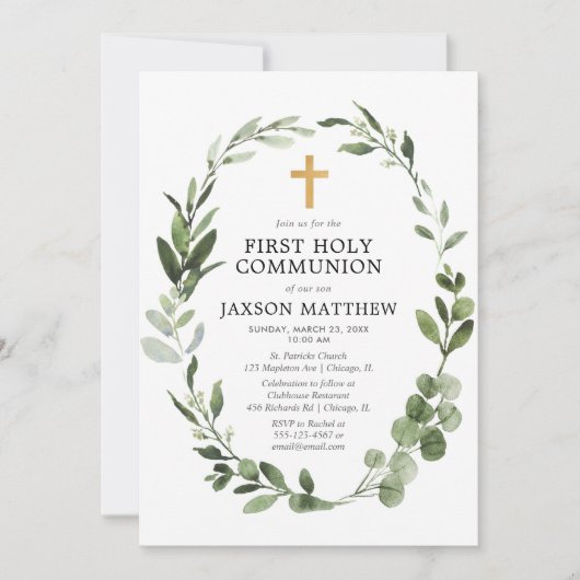 Eukalyptus green Blätter Einfache erste Kommune Einladung (Vorderseite)