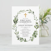 Eukalyptus green Blätter Einfache erste Kommune Einladung (Stehend Vorderseite)