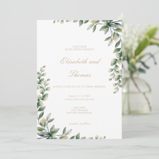 Eukalyptus green Blätter Einladung (Stehend Vorderseite)