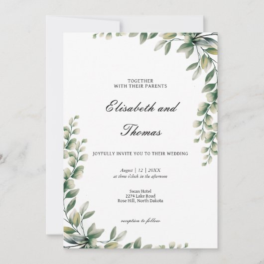 Eukalyptus green Blätter Einladung (Vorderseite)