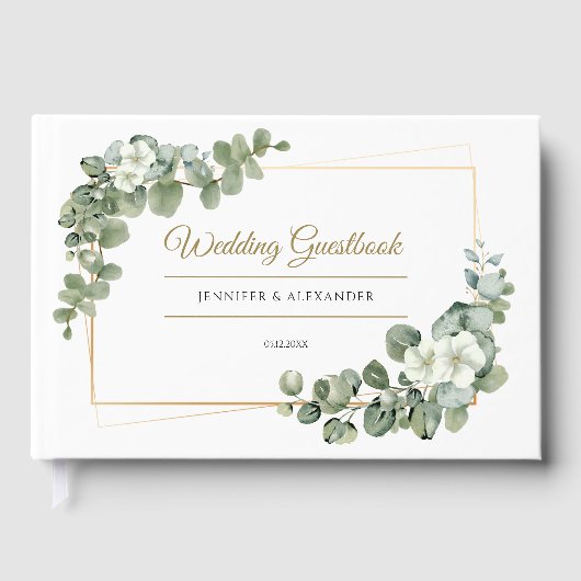 Eukalyptus Green-Blätter | Greenery Gold Wedding Gästebuch (Vorderseite)