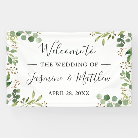 Eukalyptus Green Blätter Wedding Party Banner (Horizontal)