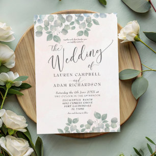Eukalyptus Green & Coral Watercolor Wedding Einladung