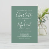 Eukalyptus Green Elegant Signature Script Hochzeit Einladung (Stehend Vorderseite)