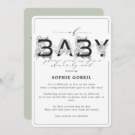 Eukalyptus Green Floral by Mail Kinderdusche Einladung (Vorne/Hinten)