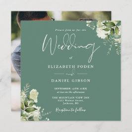 Eukalyptus Green Floral Foto Square Wedding Einladung