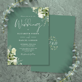 Eukalyptus Green Floral Monogram Wedding Einladung