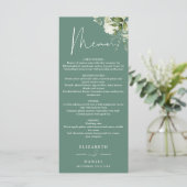Eukalyptus Green Floral Monogram Weddinner Menükarte (Stehend Vorderseite)